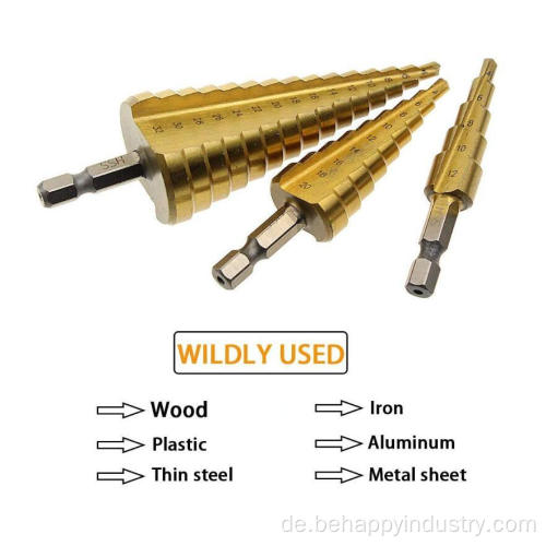 3pcs Hochgeschwindigkeitsstahl-Stufe Bohrmaschine Bit Set Set